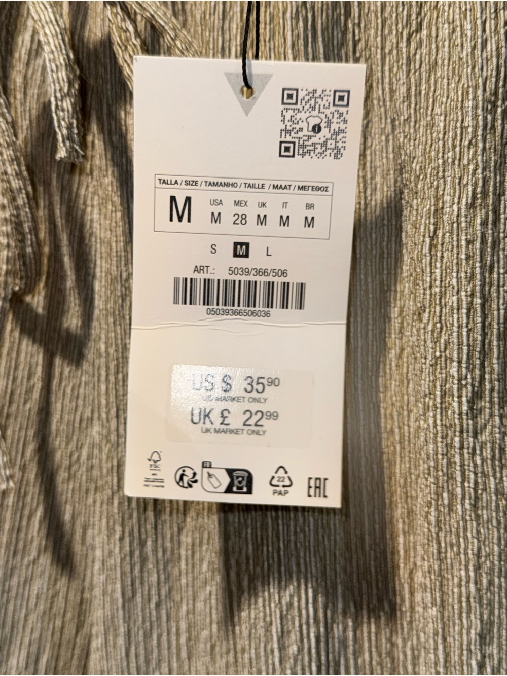 Zara Olive-Taupe Textured Wide Leg Pants - Picture 4 of 5